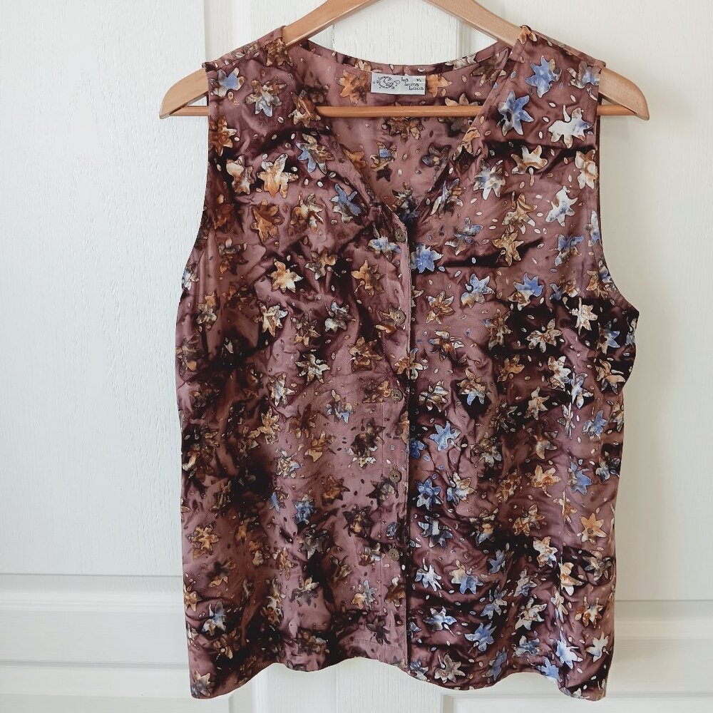 La Luna Loca Women's Purple Tie Dye Floral Rayon V-Neck Sleeveless Top Size XL